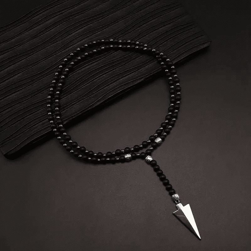 FLETCH ARROW BLACK - "6"mm Black Matte Onyx Round Beads Arrow Necklace for Men and Boys (36 inch ) - THE MEN THING
