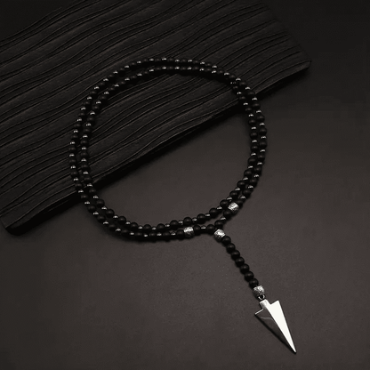 FLETCH ARROW BLACK - "6"mm Black Matte Onyx Round Beads Arrow Necklace for Men and Boys (36 inch ) - THE MEN THING