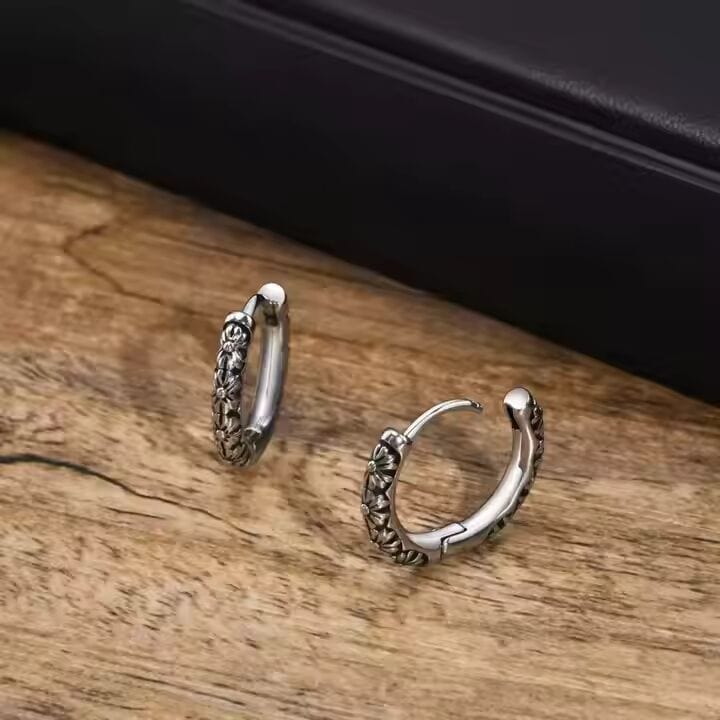 FLEUR BLOSSOM - 10mm Pure Titanium Steel Hoop Earrings for Men & Boys (2pcs) - THE MEN THING