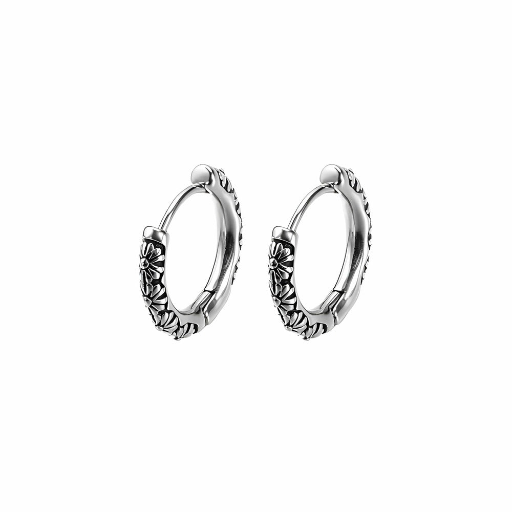 FLEUR BLOSSOM - 10mm Pure Titanium Steel Hoop Earrings for Men & Boys (2pcs) - THE MEN THING