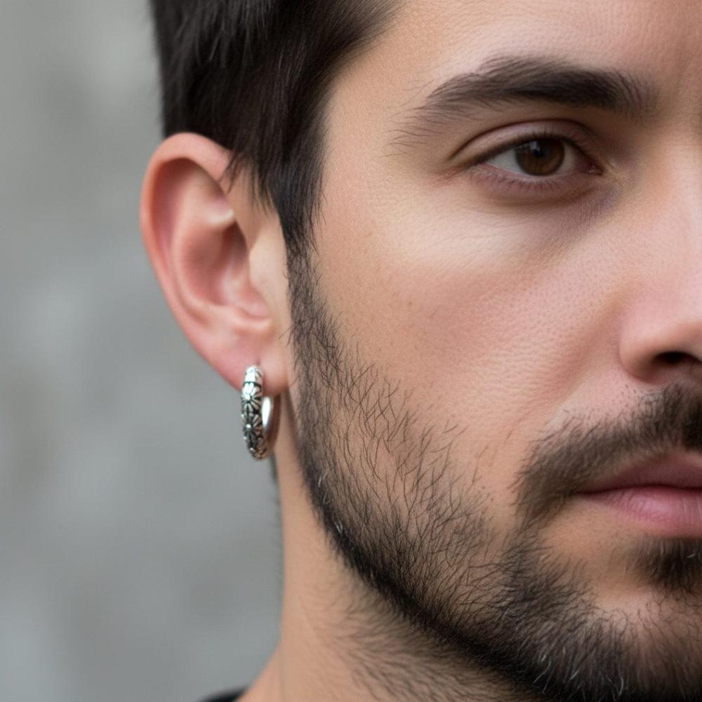 FLEUR BLOSSOM - 10mm Pure Titanium Steel Hoop Earrings for Men & Boys (2pcs) - THE MEN THING