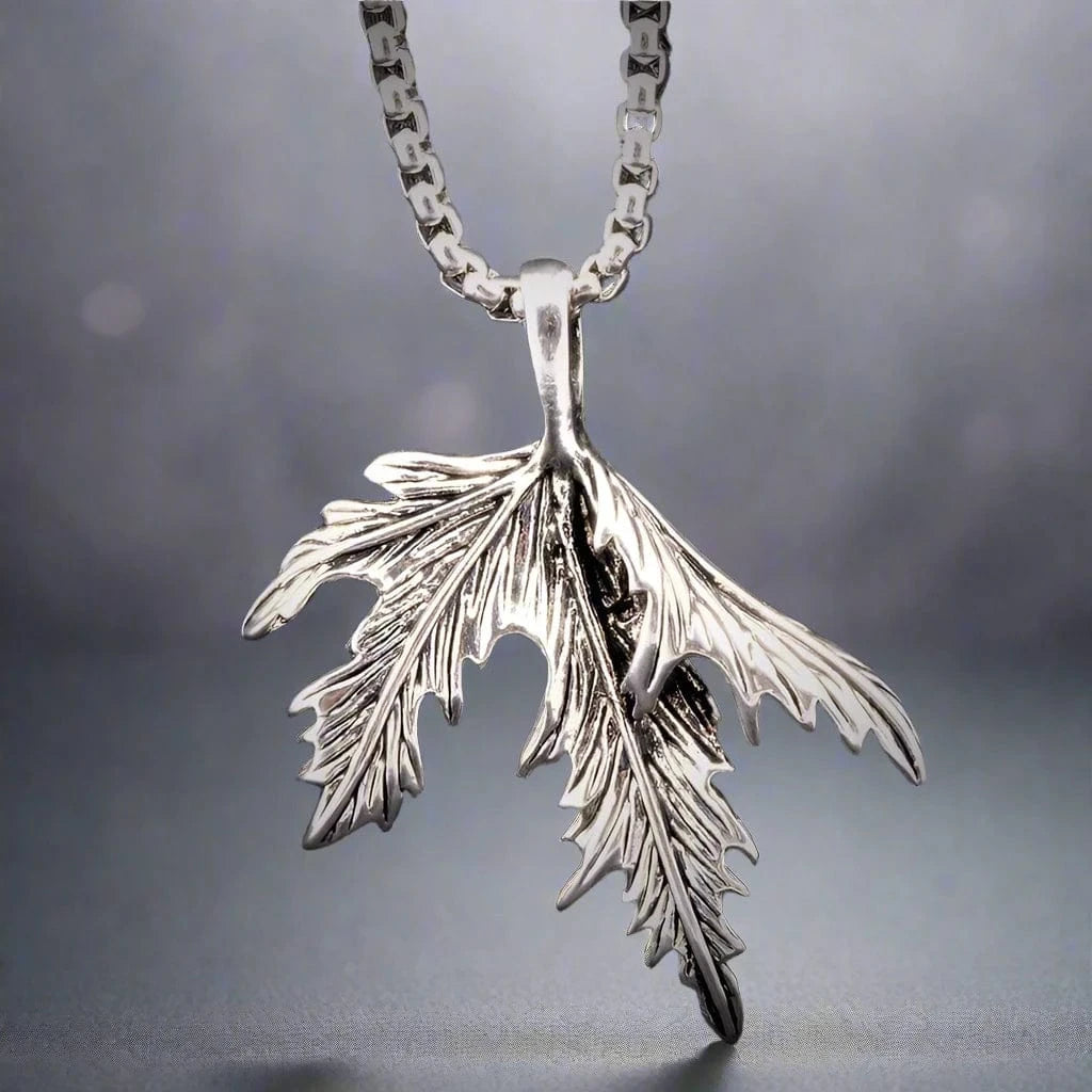 FOLDED FOLIAGE - Titanium Steel Leaf Pendant with 24inch Round Box Chain for Men & Boys - THE MEN THING