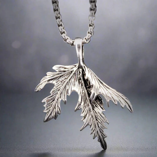 FOLDED FOLIAGE - Titanium Steel Leaf Pendant with 24inch Round Box Chain for Men & Boys - THE MEN THING