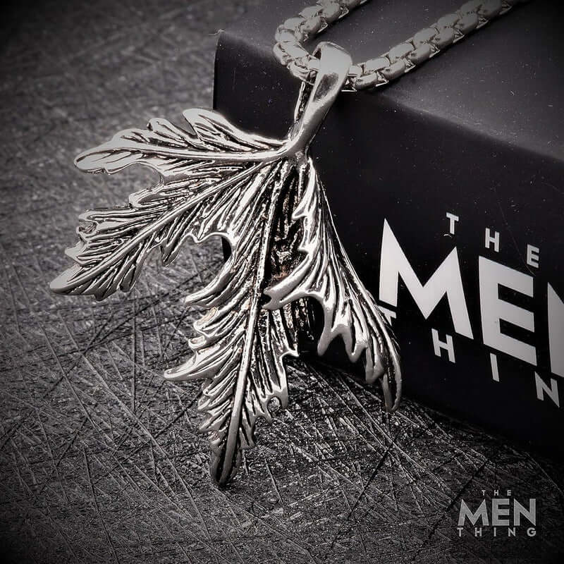 FOLDED FOLIAGE - Titanium Steel Leaf Pendant with 24inch Round Box Chain for Men & Boys - THE MEN THING
