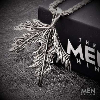 FOLDED FOLIAGE - Titanium Steel Leaf Pendant with 24inch Round Box Chain for Men & Boys - THE MEN THING