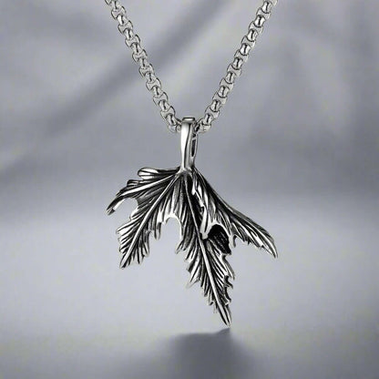 FOLDED-LEAF -Alloy Leaf Pendant with Pure Stainless Steel 24inch Round Box Chain, European trending Style for Men & Boy - THE MEN THING