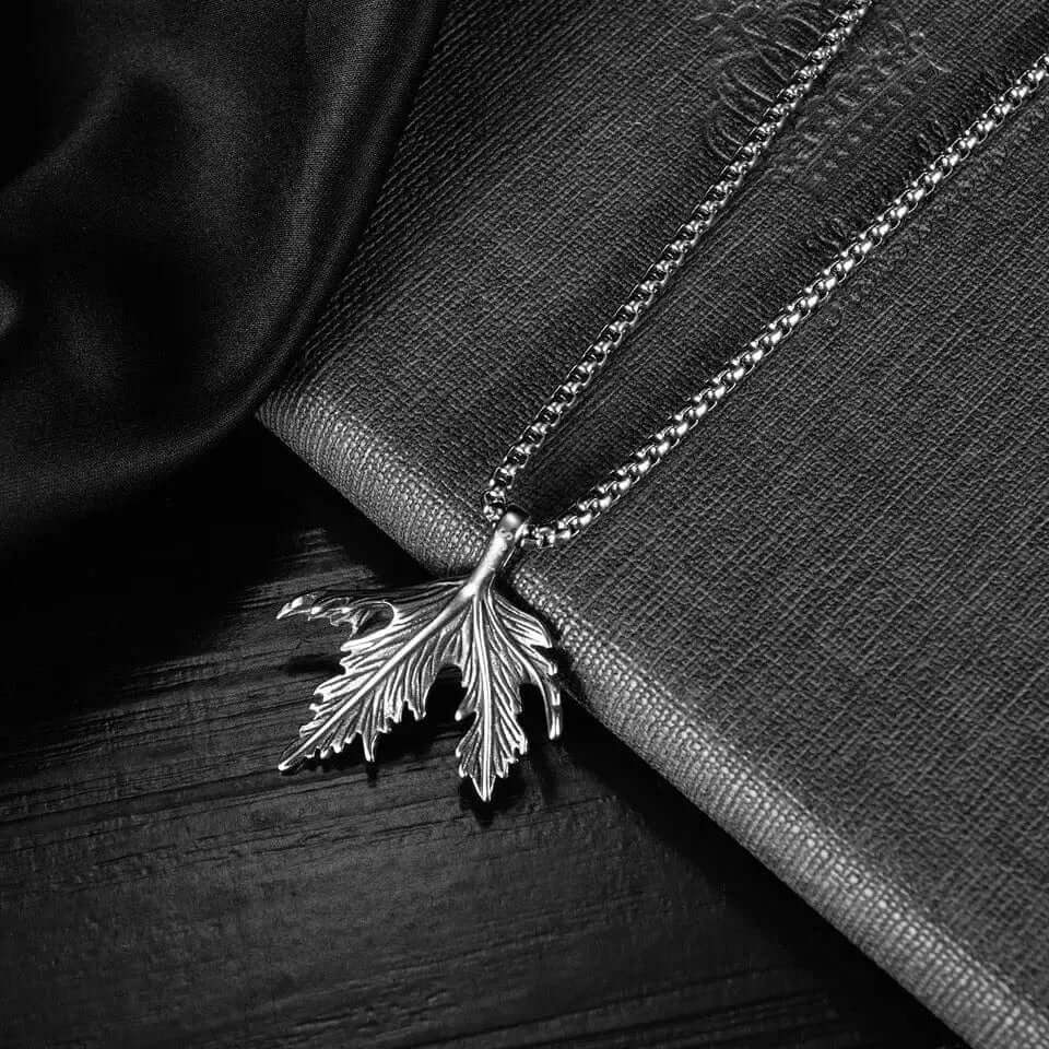 FOLDED-LEAF -Alloy Leaf Pendant with Pure Stainless Steel 24inch Round Box Chain, European trending Style for Men & Boy - THE MEN THING