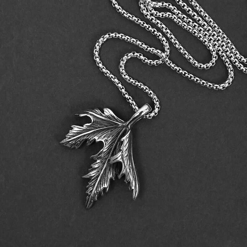 FOLDED-LEAF -Alloy Leaf Pendant with Pure Stainless Steel 24inch Round Box Chain, European trending Style for Men & Boy - THE MEN THING