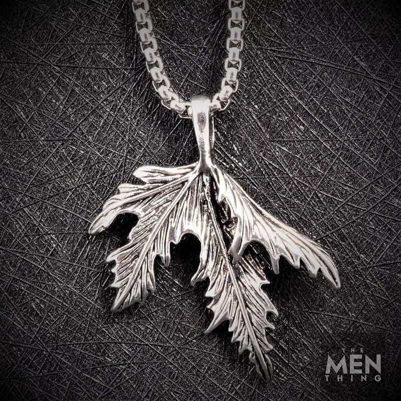 FOLDED-LEAF -Alloy Leaf Pendant with Pure Stainless Steel 24inch Round Box Chain, European trending Style for Men & Boy - THE MEN THING
