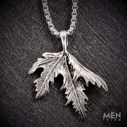FOLDED-LEAF -Alloy Leaf Pendant with Pure Stainless Steel 24inch Round Box Chain, European trending Style for Men & Boy - THE MEN THING