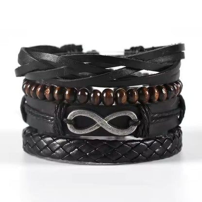 FOREVER BOUND - 4 Pcs Genuine Braided Leather Bracelet Set for Men & Boys (8 inch) - THE MEN THING