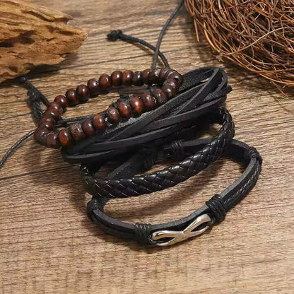 FOREVER BOUND - 4 Pcs Genuine Braided Leather Bracelet Set for Men & Boys (8 inch) - THE MEN THING