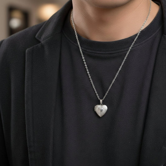 FOREVER HEART - Steel - Pure Titanium Steel Bar Pendant with 24inch Cuban Chain for Men & Boys - THE MEN THING