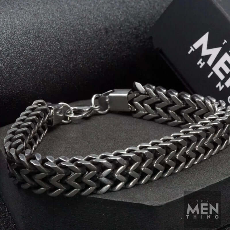 FOXTAIL - 12.5mm Pure Titanium Steel Thick Bracelet, European Style - Antique Ion Plating with Lobster Claw Buckle for Men & Boys (9 inch) — Steel Bracelets for Men | THE MEN THING