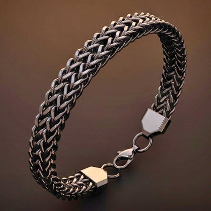 FOXTAIL - BLACK - 9mm Pure Titanium Steel Thick Bracelet, European Style - Antique Ion Plating with Lobster Claw Buckle for Men & Boys (8 inch) — Steel Bracelets for Men | THE MEN THING