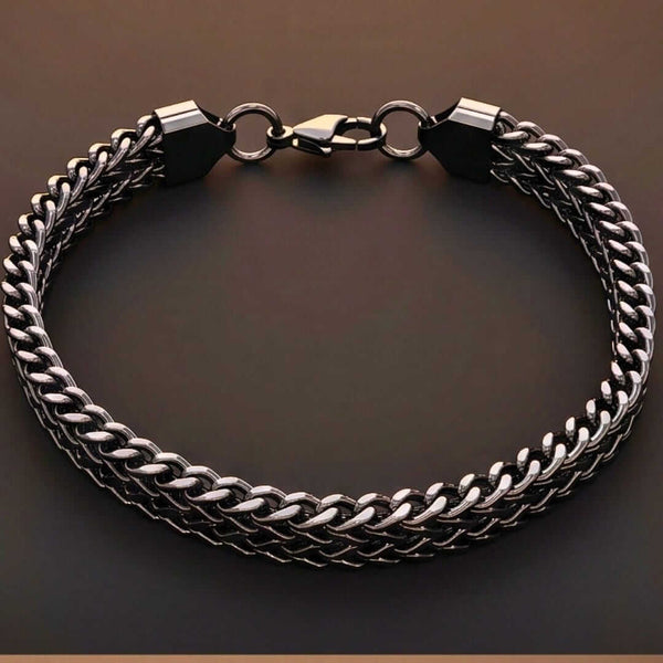 FOXTAIL - BLACK - 9mm Pure Titanium Steel Thick Bracelet, European Style - Antique Ion Plating with Lobster Claw Buckle for Men & Boys (8 inch)