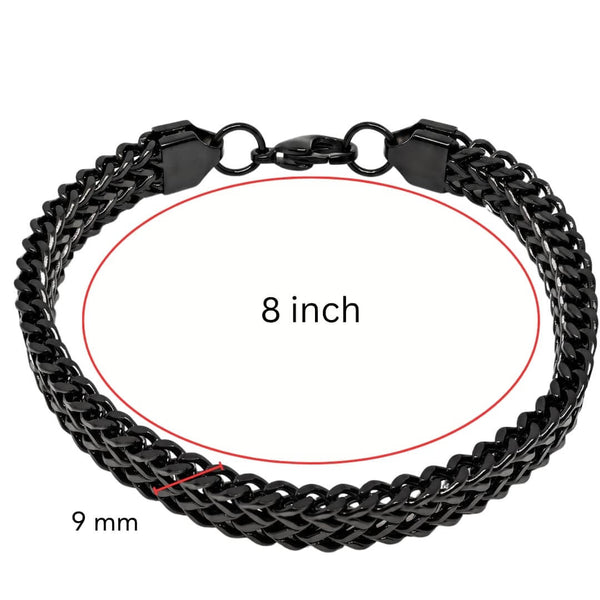FOXTAIL - BLACK - 9mm Pure Titanium Steel Thick Bracelet, European Style - Antique Ion Plating with Lobster Claw Buckle for Men & Boys (8 inch)