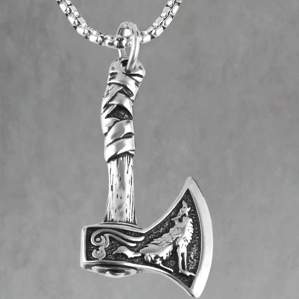 FOXY AXE -  Alloy Pendant with Stainless Steel 24inch Round Box Chain, American trending Style for Men & Boy - THE MEN THING