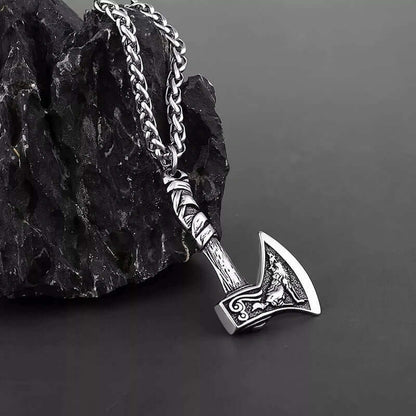 FOXY AXE -  Alloy Pendant with Stainless Steel 24inch Round Box Chain, American trending Style for Men & Boy - THE MEN THING