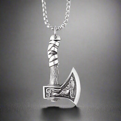 FOXY AXE  (T) - Pure Titanium Steel Pendant with Stainless Steel 24inch Round Box Chain, European trending Style for Men & Boy - THE MEN THING