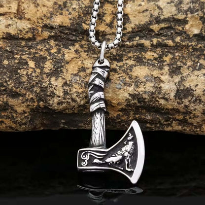 FOXY AXE  (T) - Pure Titanium Steel Pendant with Stainless Steel 24inch Round Box Chain, European trending Style for Men & Boy - THE MEN THING