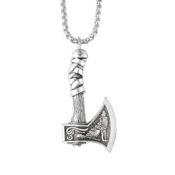 FOXY AXE  (T) - Pure Titanium Steel Pendant with Stainless Steel 24inch Round Box Chain, European trending Style for Men & Boy