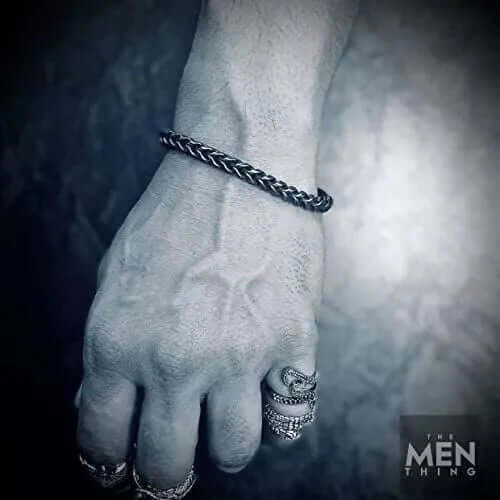 FRANCO LINK DUSKY -  6mm Pure Stainless Steel Bracelet, American trending - Black Color Biker Punk Style Bracelet for Men & Boys (8 inch) - THE MEN THING