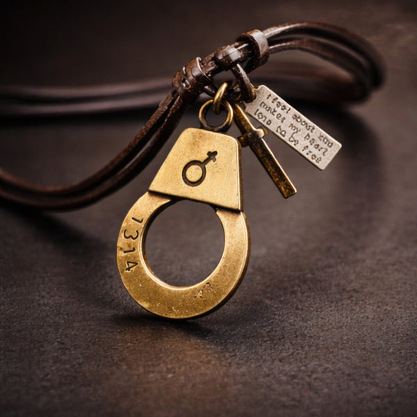 FREEDOM CUFF - Titanium Steel Pendant with Adjustable Leather Rope for Men & Boys