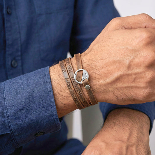 FRONTIER WRAP BROWN - Genuine Braided Leather Bracelet Set for Men & Boys (8 inch) - THE MEN THING