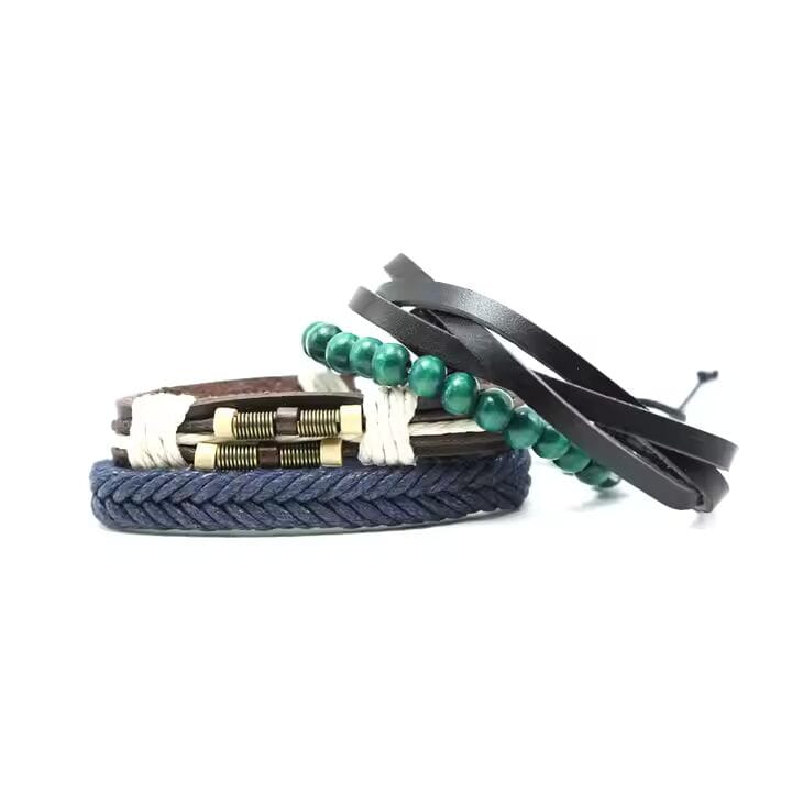 FROSTBORN CUFF - 3 Pcs Genuine Braided Leather Bracelet Set for Men & Boys (8 inch) - THE MEN THING