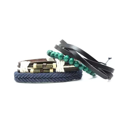 FROSTBORN CUFF - 3 Pcs Genuine Braided Leather Bracelet Set for Men & Boys (8 inch) - THE MEN THING