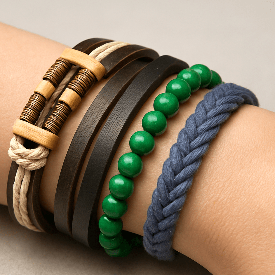FROSTBORN CUFF - 3 Pcs Genuine Braided Leather Bracelet Set for Men & Boys (8 inch) - THE MEN THING