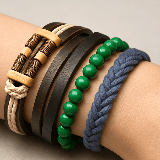 FROSTBORN CUFF - 3 Pcs Genuine Braided Leather Bracelet Set for Men & Boys (8 inch) - THE MEN THING