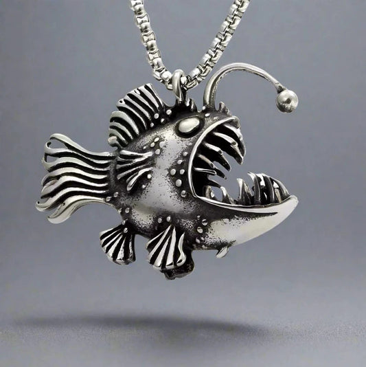 FURIOUS FISH - Alloy Pendant with Stainless Steel 24inch Round Box Chain, European trending Style for Men & Boy - THE MEN THING