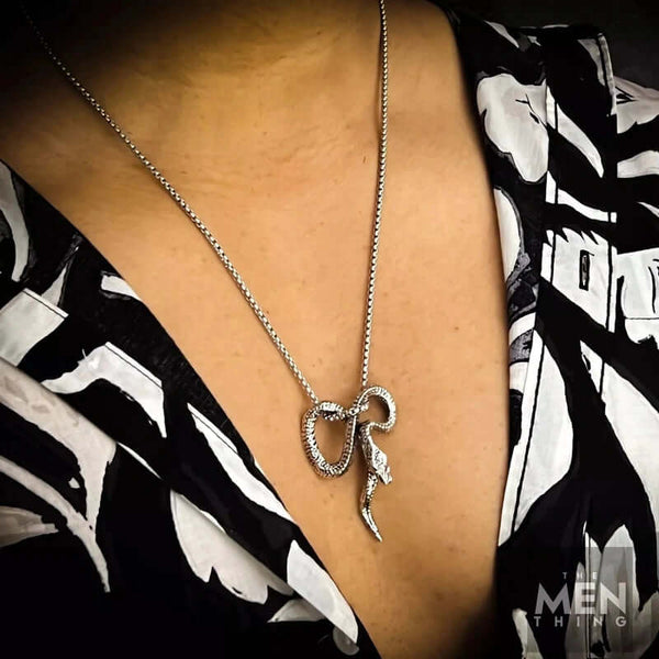 FURIOUS INFINITY SNAKE (T) - Pure Titanium Steel Pendant with Stainless Steel 24inch Round Box Chain, European trending Style for Men & Boy