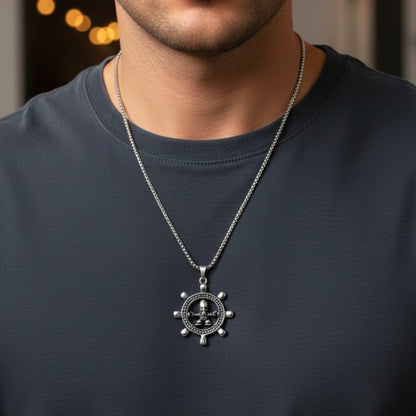GHOST HELM - 43mm Titanium Steel Pendant with 24inch Round Box 5mm Chain for Men & Boys - THE MEN THING