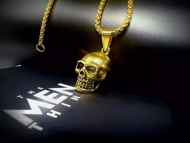 GILDSKULL (Gold Tone) - Alloy  Pendant with  Pure Stainless Steel 24inch Round Box Chain, European trending Style for Men & Boy - THE MEN THING