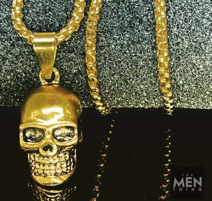 GILDSKULL (Gold Tone) - Alloy  Pendant with  Pure Stainless Steel 24inch Round Box Chain, European trending Style for Men & Boy - THE MEN THING