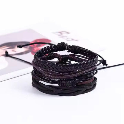 GLADIATOR BAND  - 4 Pcs Genuine Braided Leather Bracelet Set for Men & Boys (8 inch) - THE MEN THING
