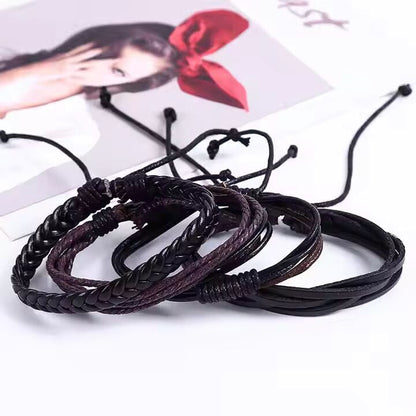 GLADIATOR BAND  - 4 Pcs Genuine Braided Leather Bracelet Set for Men & Boys (8 inch) - THE MEN THING