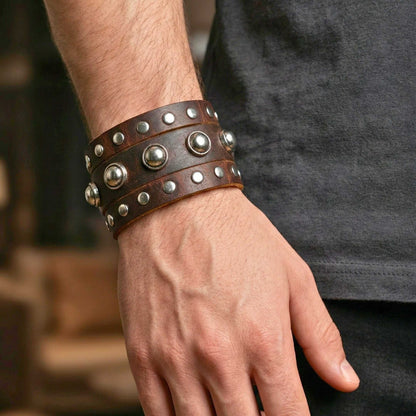GLADIATOR STUD - 42mm Genuine Leather Adjustable Bracelet for Men & Boys (9 inch) - THE MEN THING