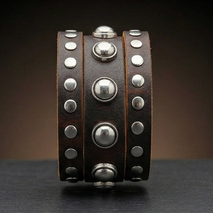 GLADIATOR STUD - 42mm Genuine Leather Adjustable Bracelet for Men & Boys (9 inch) - THE MEN THING