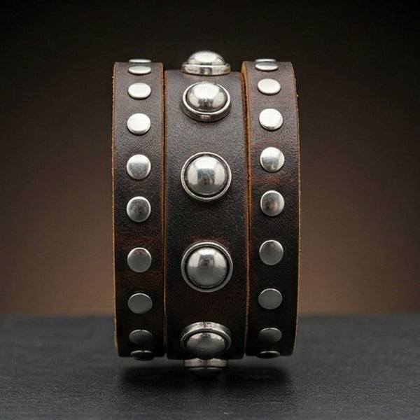 GLADIATOR STUD - 42mm Genuine Leather Adjustable Bracelet for Men & Boys (9 inch)