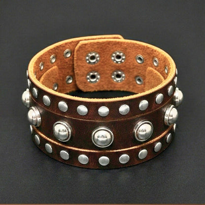 GLADIATOR STUD - 42mm Genuine Leather Adjustable Bracelet for Men & Boys (9 inch) - THE MEN THING