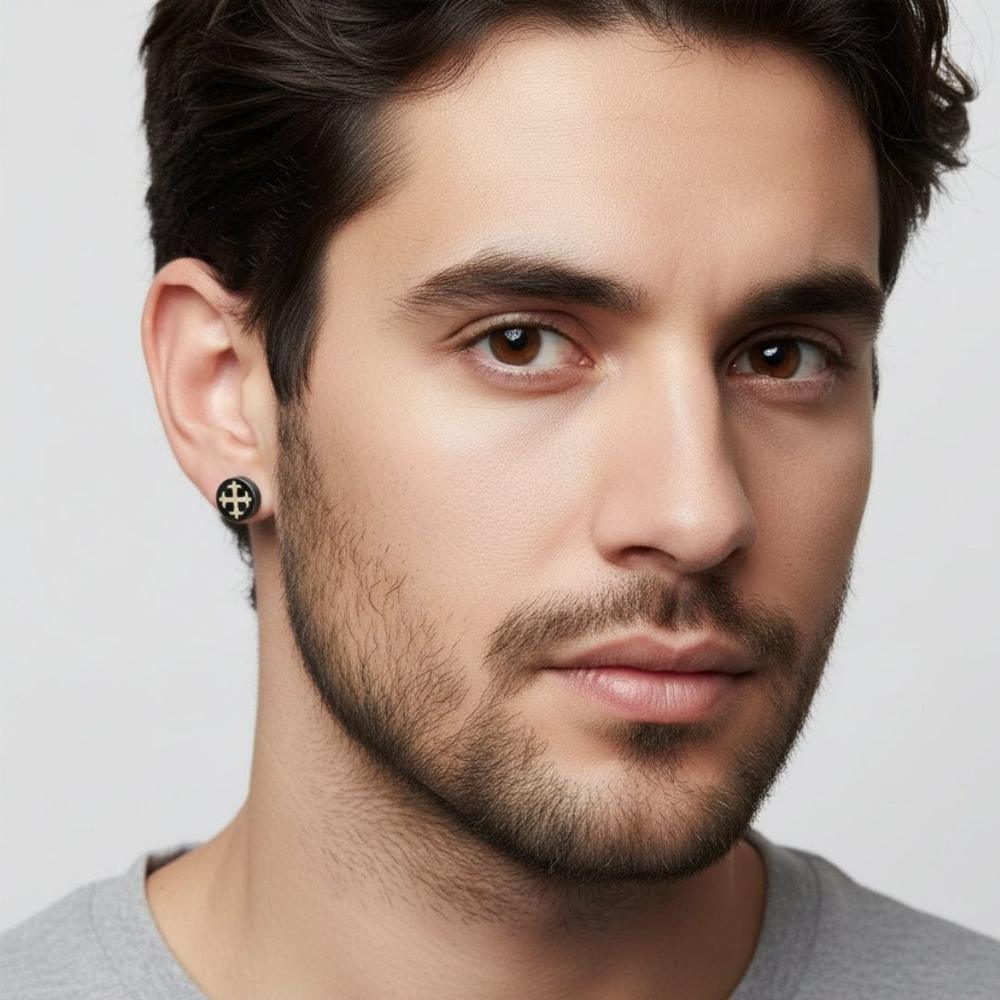 GLINT CROSS - Magnetic Non-Piercing Pure Titanium Steel Studs Earrings for Men & Boys (2 Pcs) - THE MEN THING