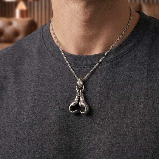 GLOVEX - 15mm Titanium Steel Pendant with 23inch 4mm Round Box Chain for Men & Boys - THE MEN THING
