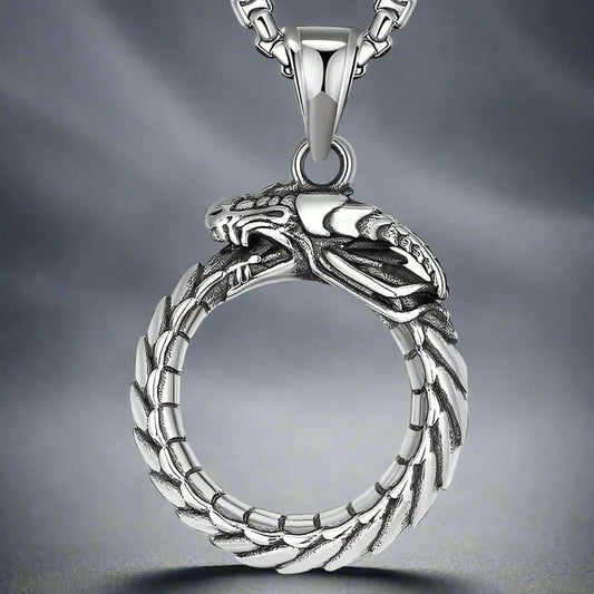 GLUTTONOUS SNAKE - Pure Titanium Steel Pendant with 24inch Round Box Chain for Men & Boys - THE MEN THING