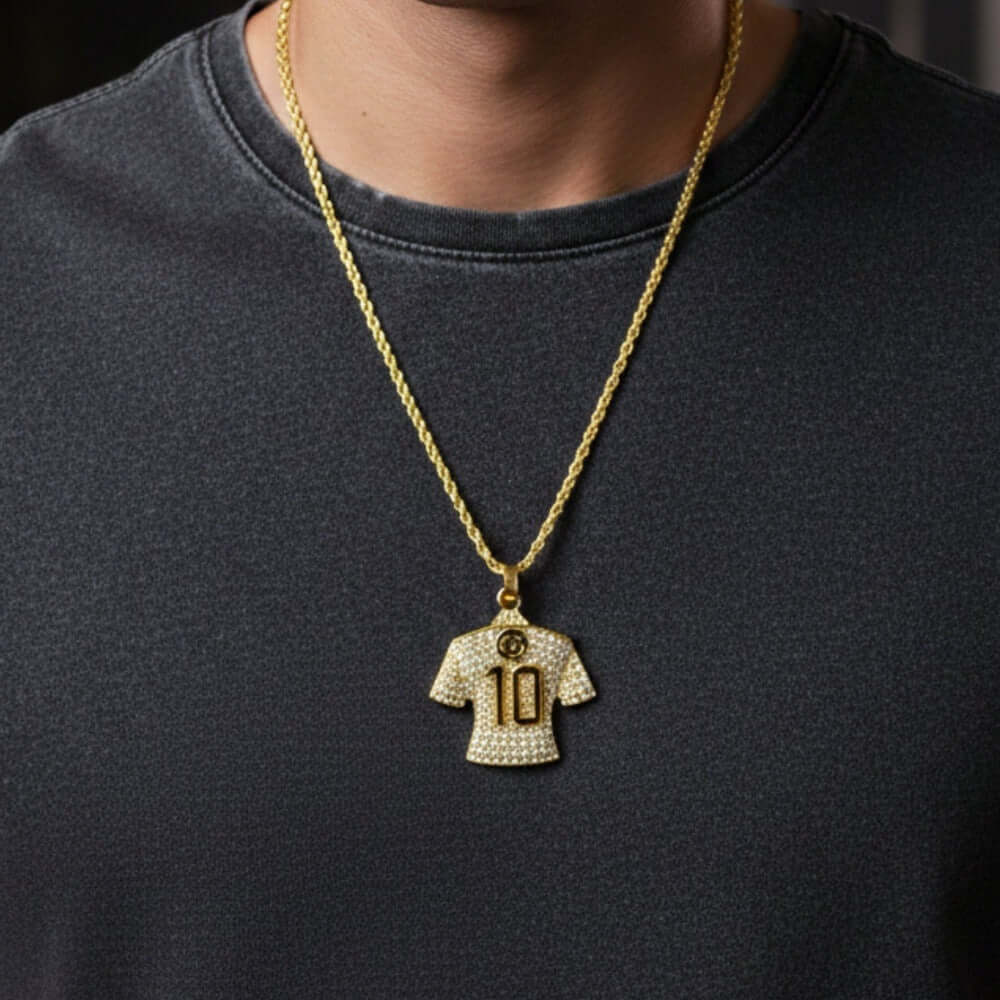 GOAL KING 10 - GOLDEN - 45mm Pure Titanium Steel Pendant with 27inch Twisted 4mm Golden Chain for Men & Boys — SS Pendant/ Necklace for Men | THE MEN THING