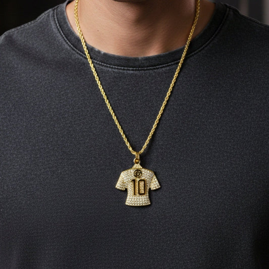 GOAL KING 10 - GOLDEN - 45mm Pure Titanium Steel Pendant with 27inch Twisted 4mm Golden Chain for Men & Boys - THE MEN THING