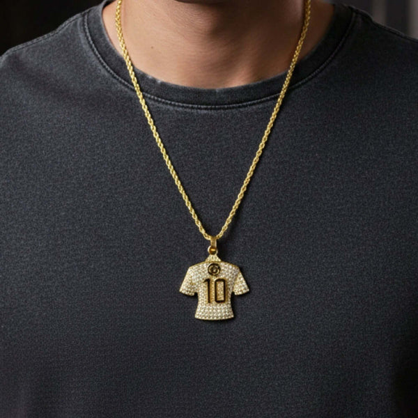 GOAL KING 10 - GOLDEN - 45mm Pure Titanium Steel Pendant with 27inch Twisted 4mm Golden Chain for Men & Boys